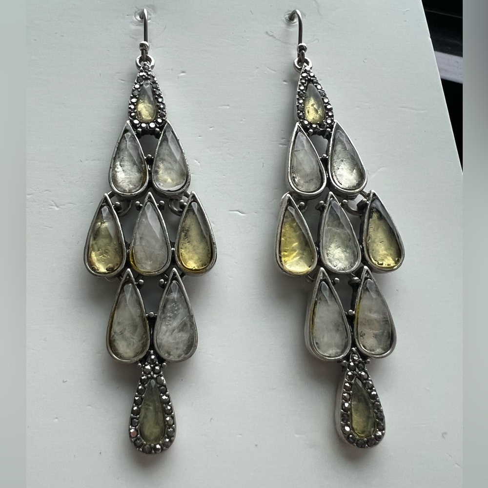 Lucky Brand Boho Statement Silver Rhinestone Statement Chandelier Earrings